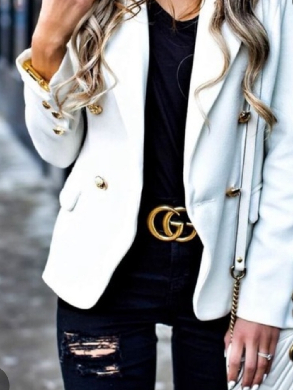 Black Leather Belt with Gold Interlocking Buckle